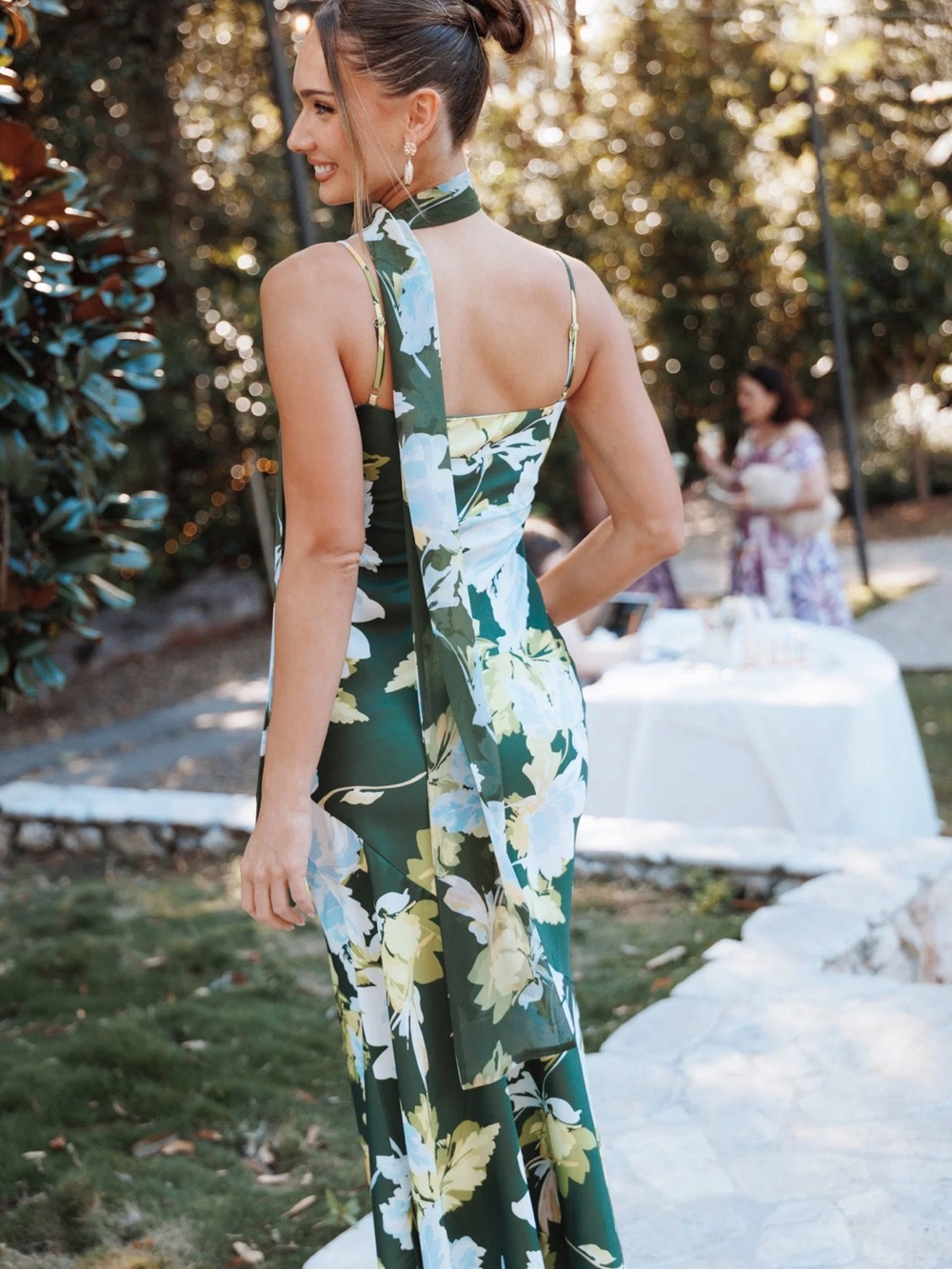 Petal & Pup Green Floral Halter-Neck Maxi Dress with Scarf Tie